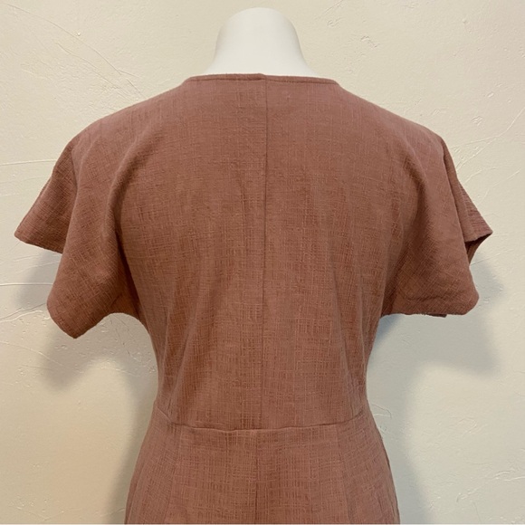 MADEWELL MAUVE CROSS FRONT WRAP FLUTTER SLEEVE LIGHTWEIGHT FIT FLARE MINI DRESS - Picture 9 of 13